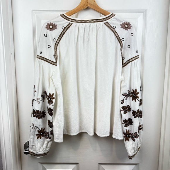 NWT Anthropologie RD & Koko White Embroidered Puff Sleeve Tie Closure Jacket M - Picture 3 of 10